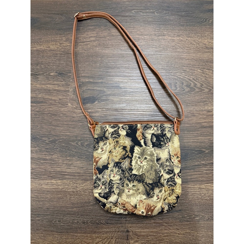 Sainty 25258-Cat Cat Tapestry Convertible Crossbody Purse